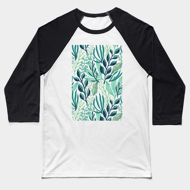 Green Foliage Pattern Baseball T-Shirt by kriitiika